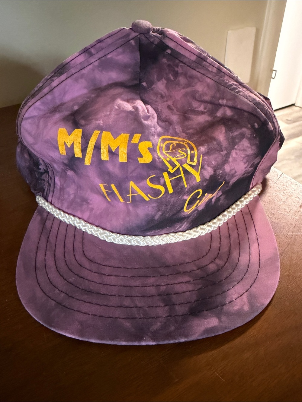 Purple M/M’s flashy girl Tie-Dye Rope Cap with Yellow Script vintage